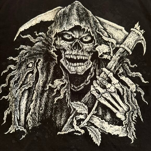 Delta Pro Weight Grim Reaper Scythe Graphic Tee Black L Vintage Style - Picture 3 of 8